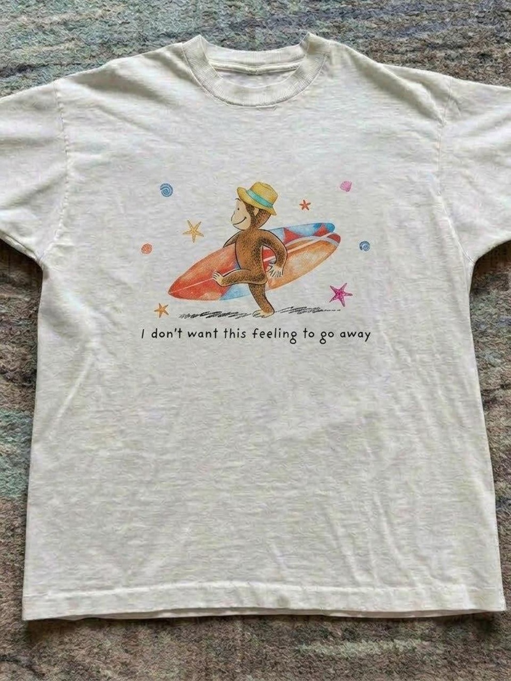 Playful Surfing Monkey Graphic Tee White